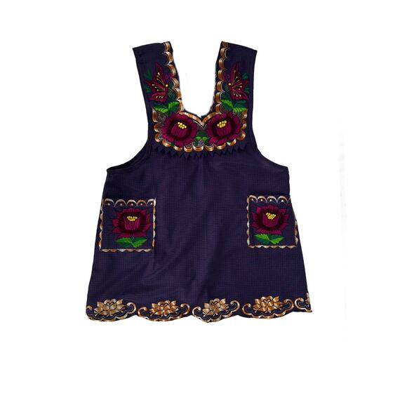 Purple Mexican Embroidered Apron – Standard Kitchen Apron Floral Embroidery - Picture 7 of 8